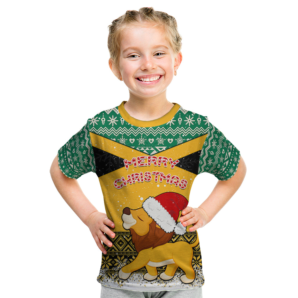 Custom Jamaica Christmas Kid T Shirt Jumieka Santa Lion - Wonder Print Shop