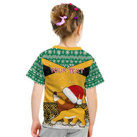 Custom Jamaica Christmas Kid T Shirt Jumieka Santa Lion - Wonder Print Shop