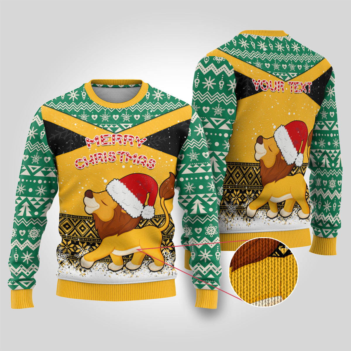 Custom Jamaica Christmas Ugly Christmas Sweater Jumieka Santa Lion - Wonder Print Shop