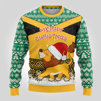 Custom Jamaica Christmas Ugly Christmas Sweater Jumieka Santa Lion - Wonder Print Shop