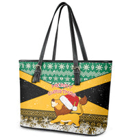 Custom Jamaica Christmas Leather Tote Bag Jumieka Santa Lion - Wonder Print Shop
