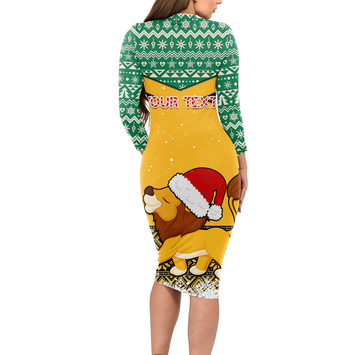Custom Jamaica Christmas Long Sleeve Bodycon Dress Jumieka Santa Lion - Wonder Print Shop