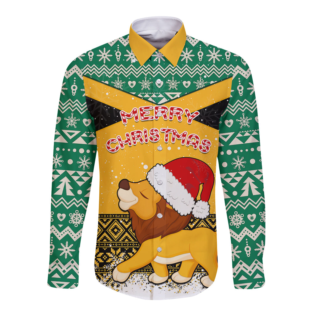 Custom Jamaica Christmas Long Sleeve Button Shirt Jumieka Santa Lion - Wonder Print Shop