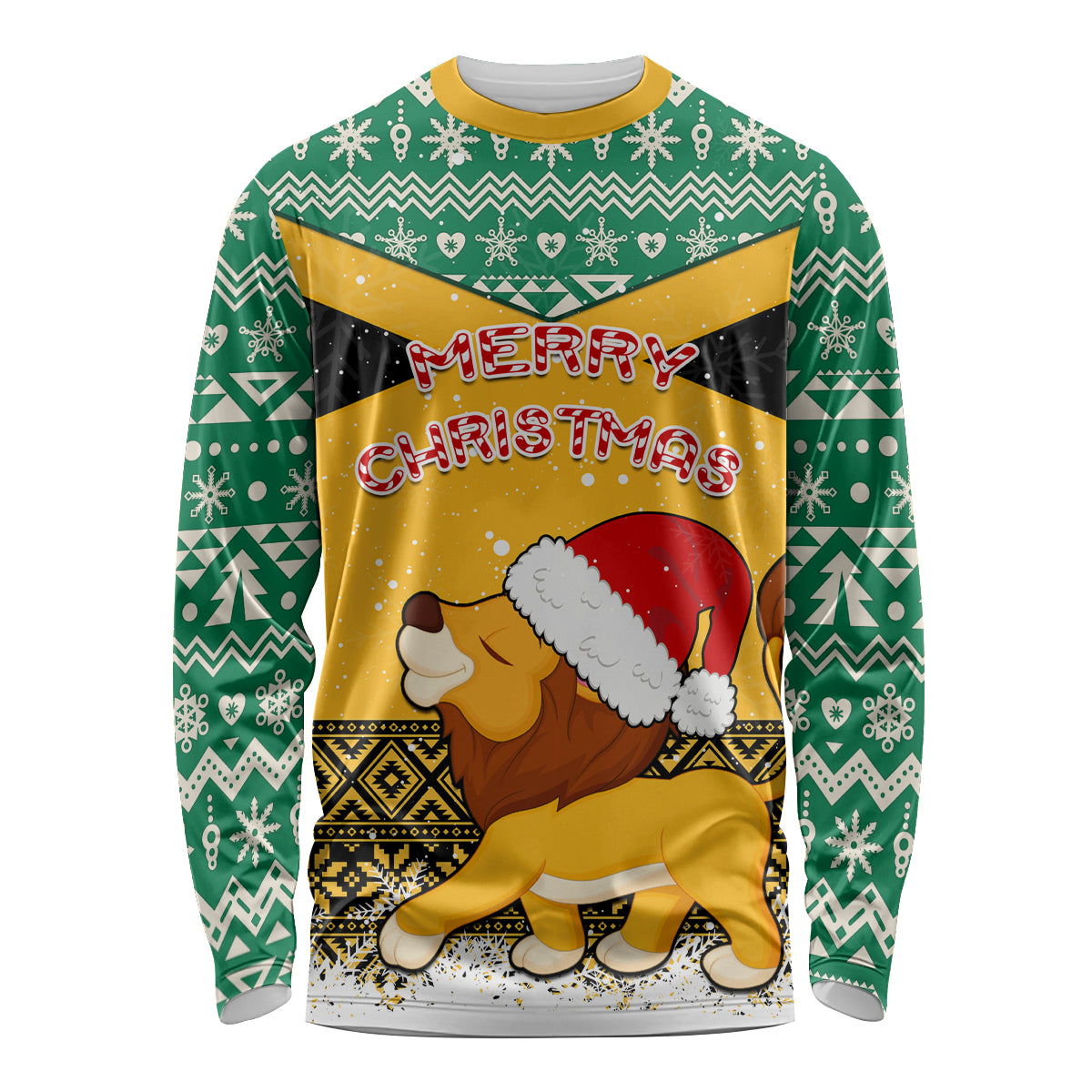 Custom Jamaica Christmas Long Sleeve Shirt Jumieka Santa Lion - Wonder Print Shop