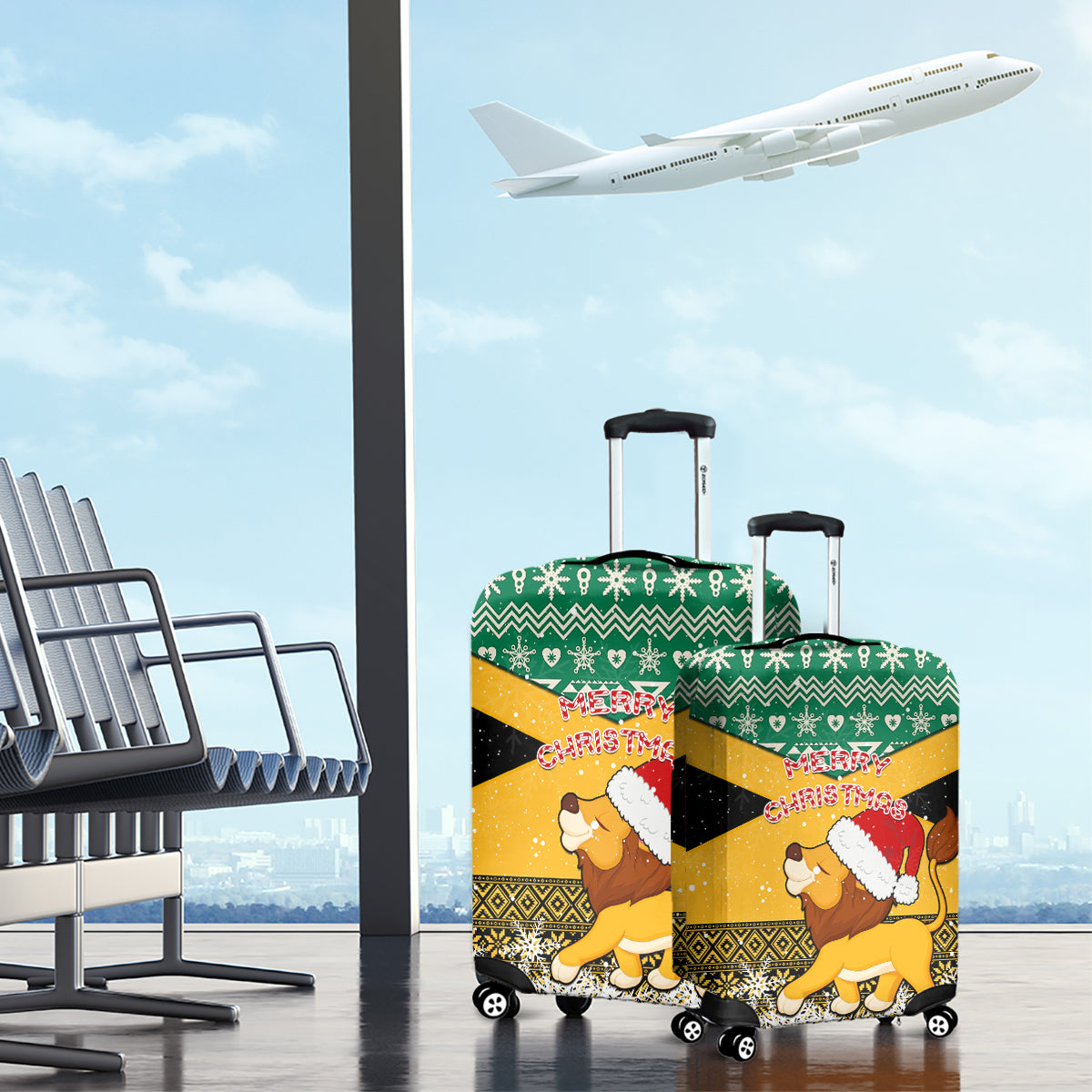 Custom Jamaica Christmas Luggage Cover Jumieka Santa Lion - Wonder Print Shop