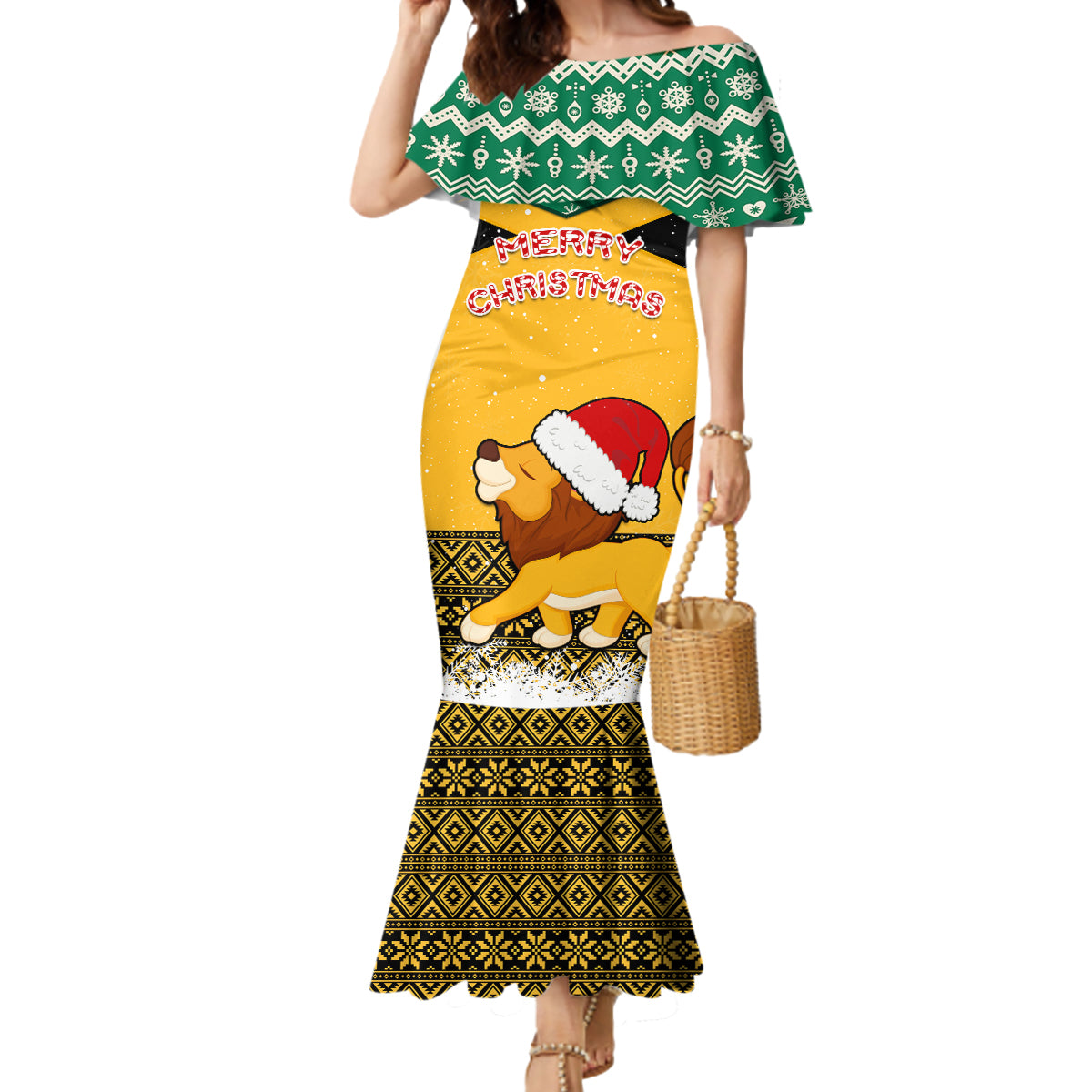 Custom Jamaica Christmas Mermaid Dress Jumieka Santa Lion - Wonder Print Shop
