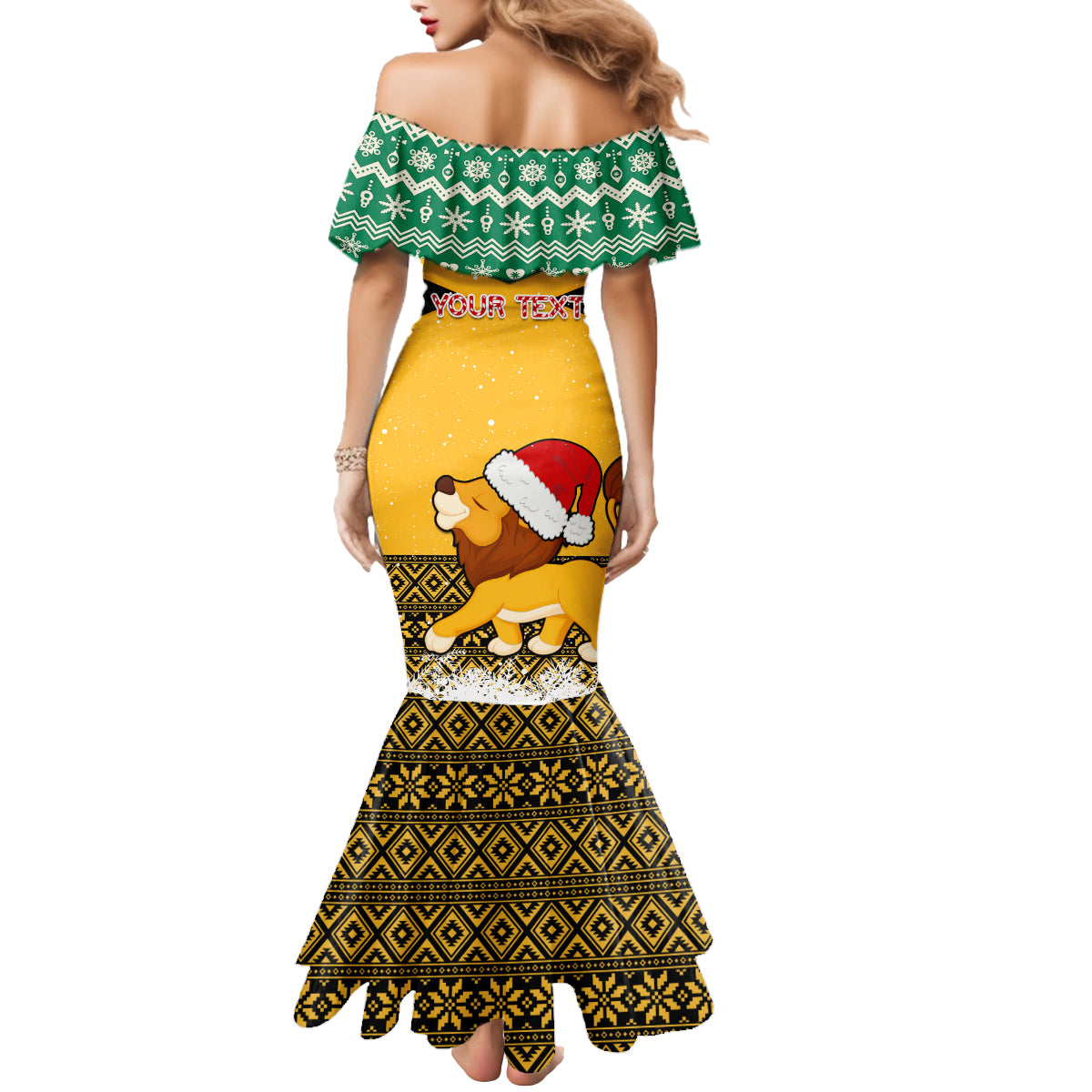 Custom Jamaica Christmas Mermaid Dress Jumieka Santa Lion - Wonder Print Shop