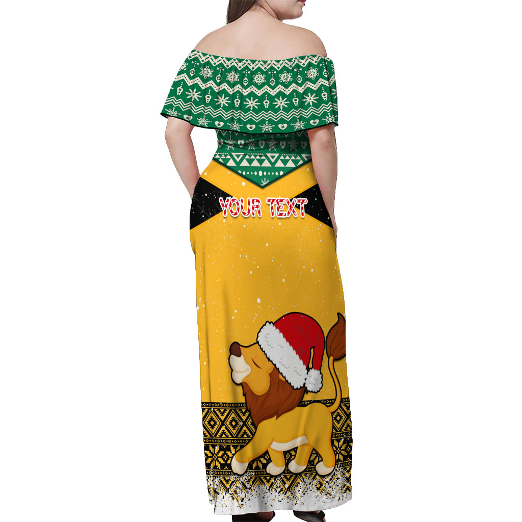 Custom Jamaica Christmas Off Shoulder Maxi Dress Jumieka Santa Lion - Wonder Print Shop