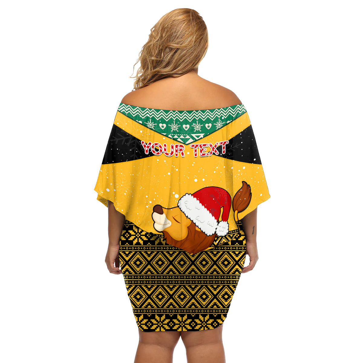 Custom Jamaica Christmas Off Shoulder Short Dress Jumieka Santa Lion - Wonder Print Shop