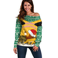 Custom Jamaica Christmas Off Shoulder Sweater Jumieka Santa Lion - Wonder Print Shop