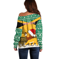 Custom Jamaica Christmas Off Shoulder Sweater Jumieka Santa Lion - Wonder Print Shop