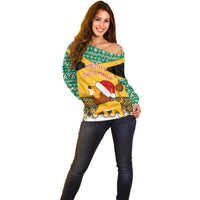Custom Jamaica Christmas Off Shoulder Sweater Jumieka Santa Lion - Wonder Print Shop