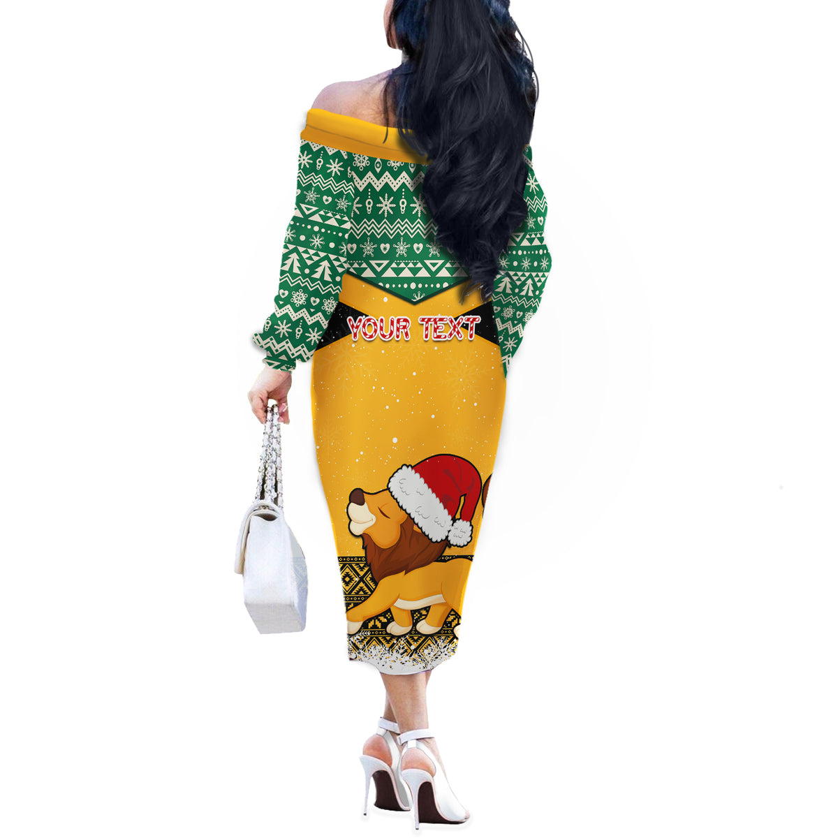Custom Jamaica Christmas Off The Shoulder Long Sleeve Dress Jumieka Santa Lion - Wonder Print Shop