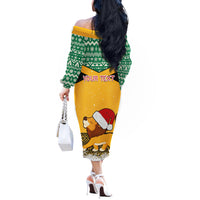 Custom Jamaica Christmas Off The Shoulder Long Sleeve Dress Jumieka Santa Lion - Wonder Print Shop