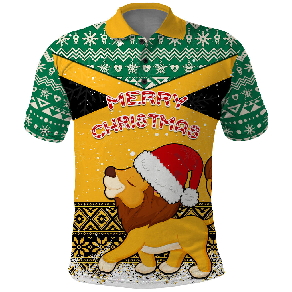 Custom Jamaica Christmas Polo Shirt Jumieka Santa Lion - Wonder Print Shop