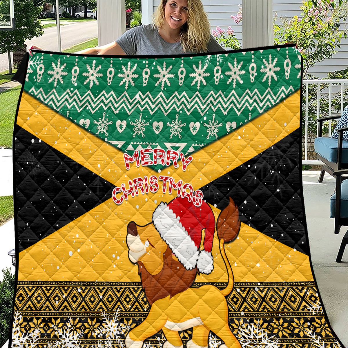 Custom Jamaica Christmas Quilt Jumieka Santa Lion - Wonder Print Shop