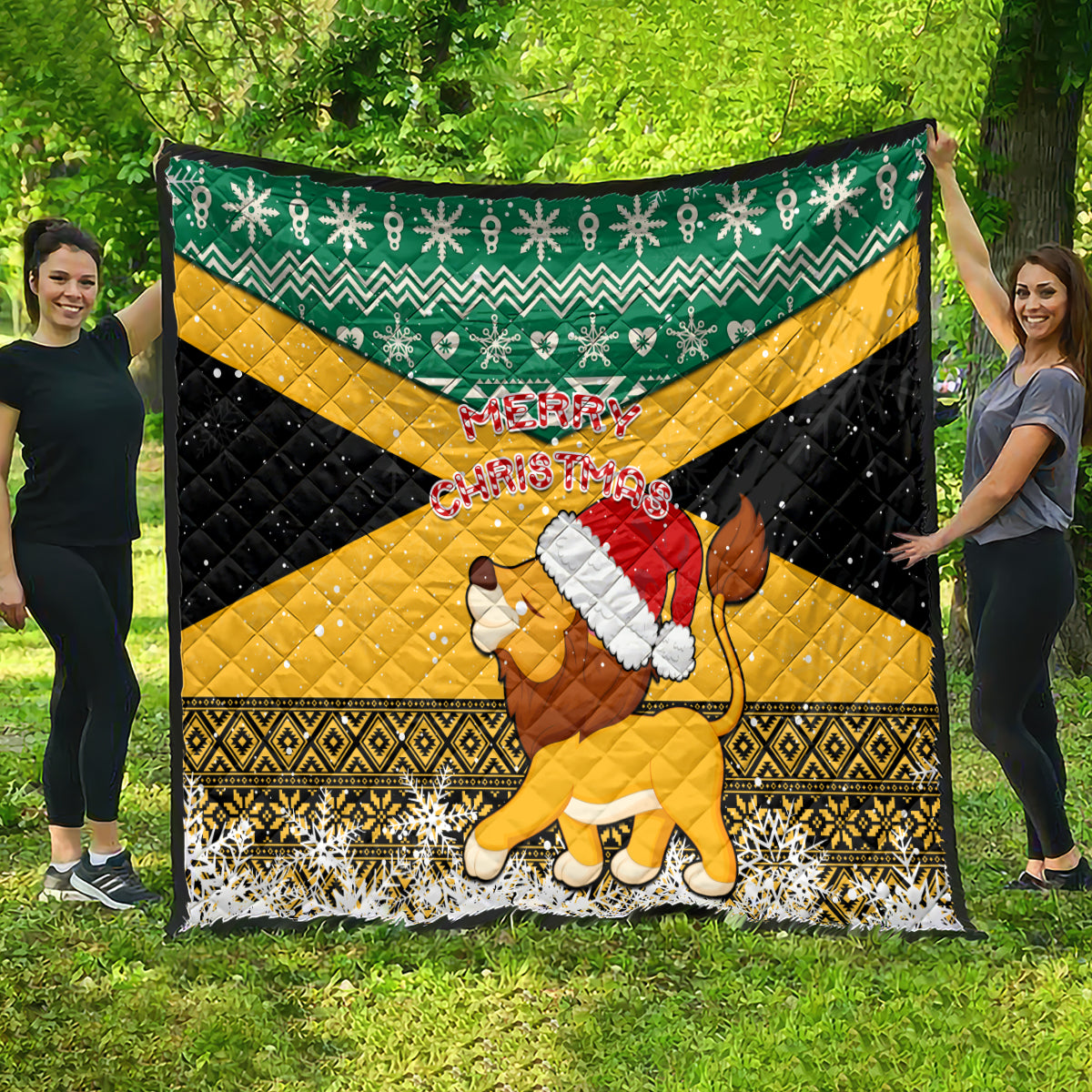 Custom Jamaica Christmas Quilt Jumieka Santa Lion - Wonder Print Shop