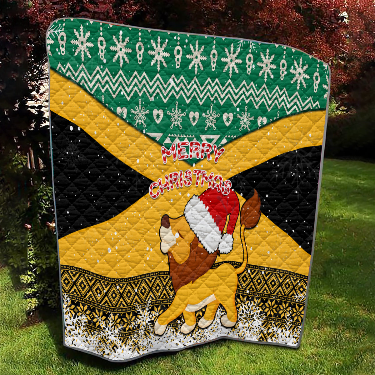 Custom Jamaica Christmas Quilt Jumieka Santa Lion - Wonder Print Shop