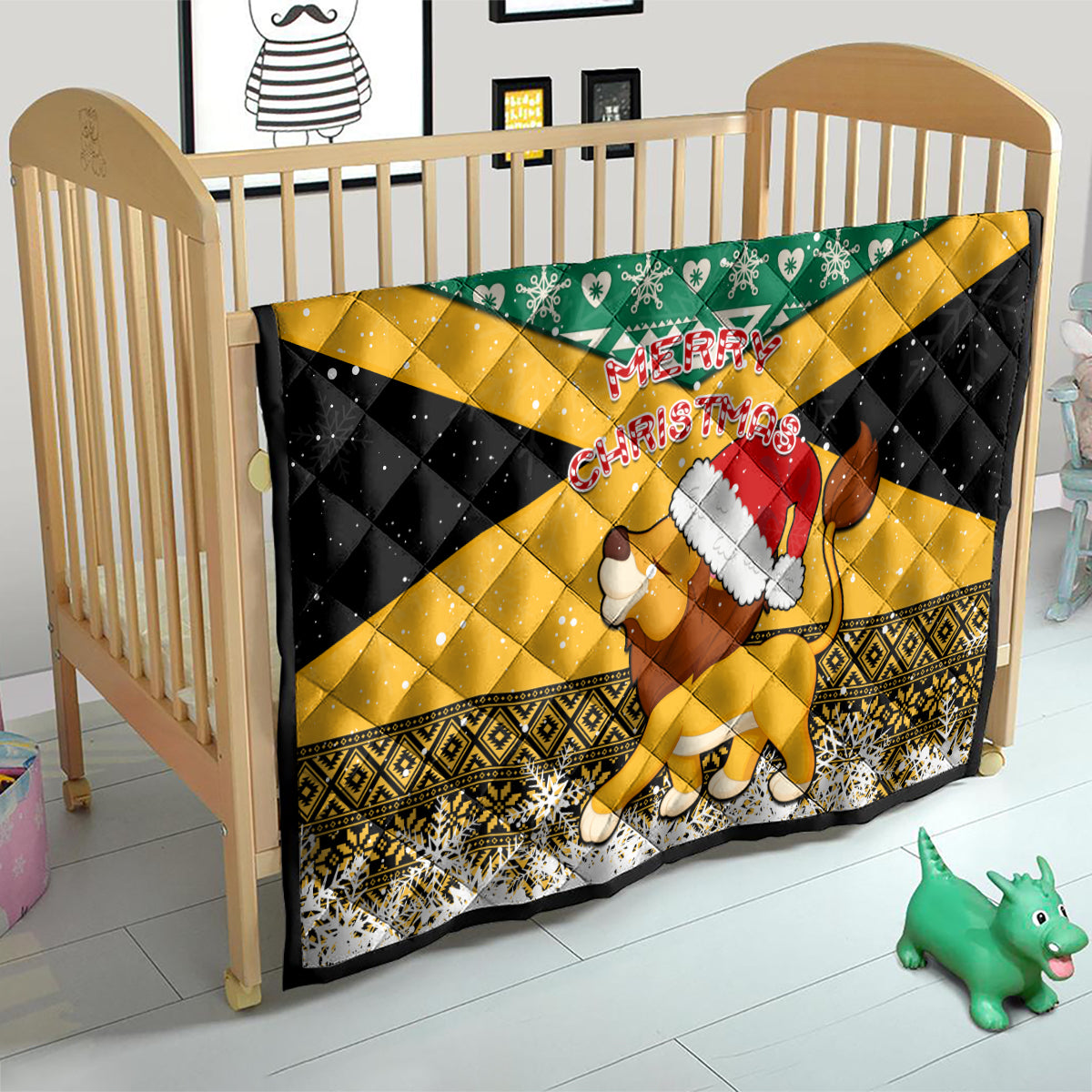 Custom Jamaica Christmas Quilt Jumieka Santa Lion - Wonder Print Shop