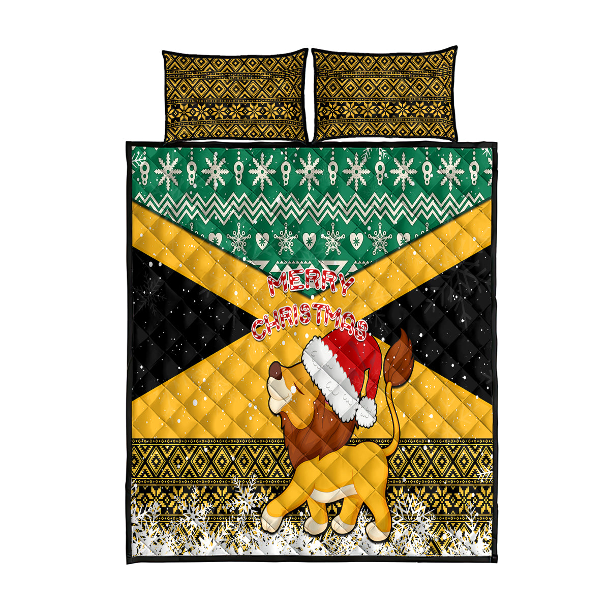 Custom Jamaica Christmas Quilt Bed Set Jumieka Santa Lion - Wonder Print Shop