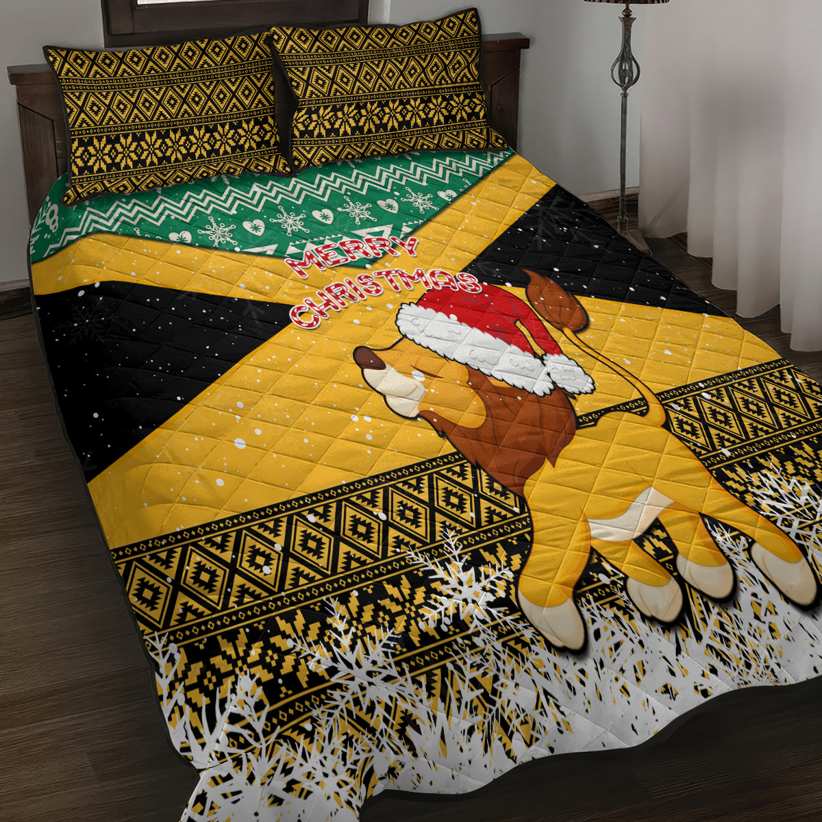 Custom Jamaica Christmas Quilt Bed Set Jumieka Santa Lion - Wonder Print Shop