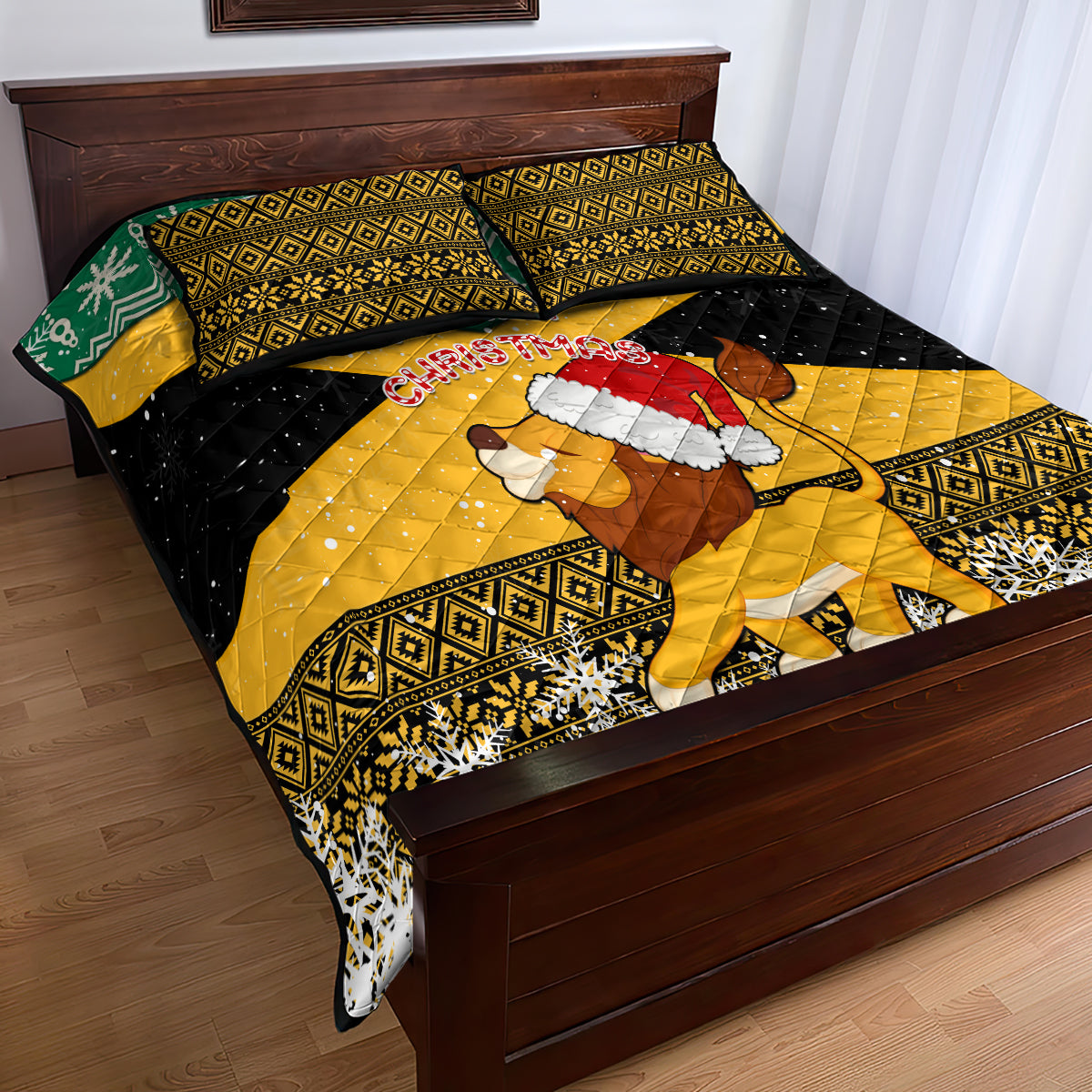 Custom Jamaica Christmas Quilt Bed Set Jumieka Santa Lion - Wonder Print Shop