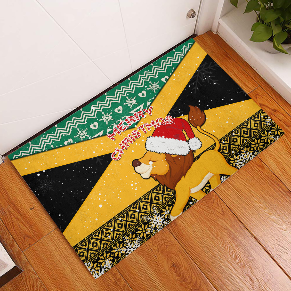 Custom Jamaica Christmas Rubber Doormat Jumieka Santa Lion - Wonder Print Shop