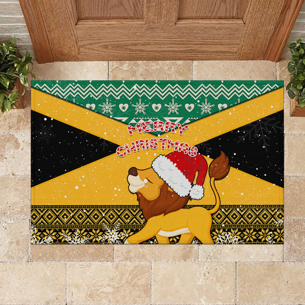 Custom Jamaica Christmas Rubber Doormat Jumieka Santa Lion - Wonder Print Shop