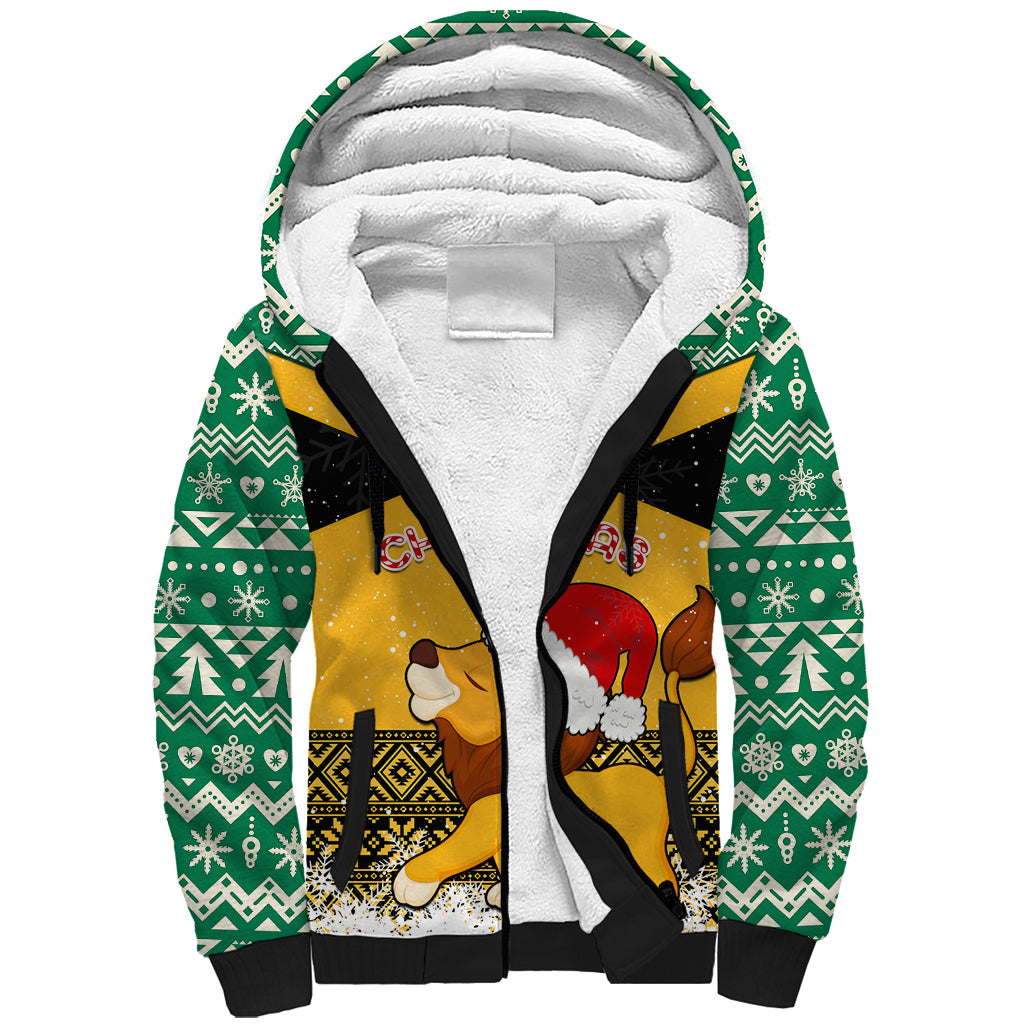 Custom Jamaica Christmas Sherpa Hoodie Jumieka Santa Lion - Wonder Print Shop