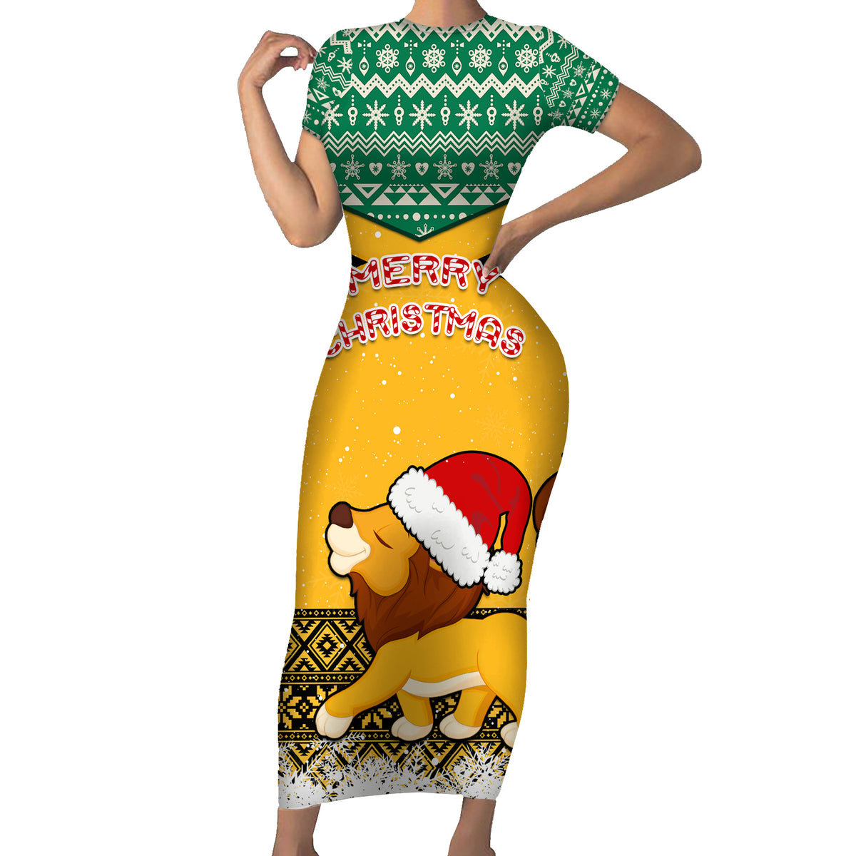 Custom Jamaica Christmas Short Sleeve Bodycon Dress Jumieka Santa Lion - Wonder Print Shop