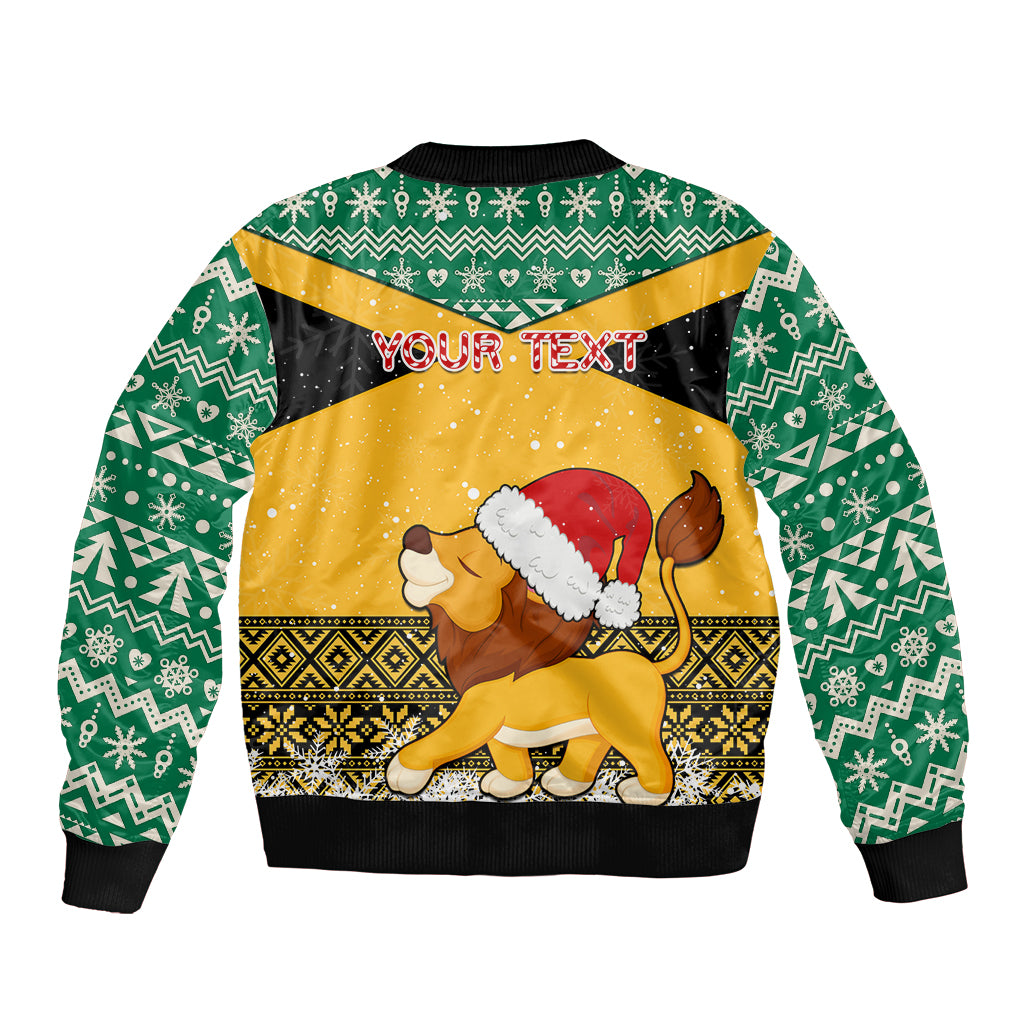 Custom Jamaica Christmas Sleeve Zip Bomber Jacket Jumieka Santa Lion - Wonder Print Shop