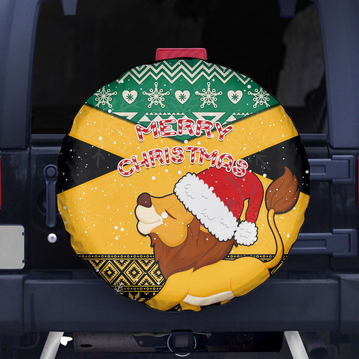 Custom Jamaica Christmas Spare Tire Cover Jumieka Santa Lion - Wonder Print Shop