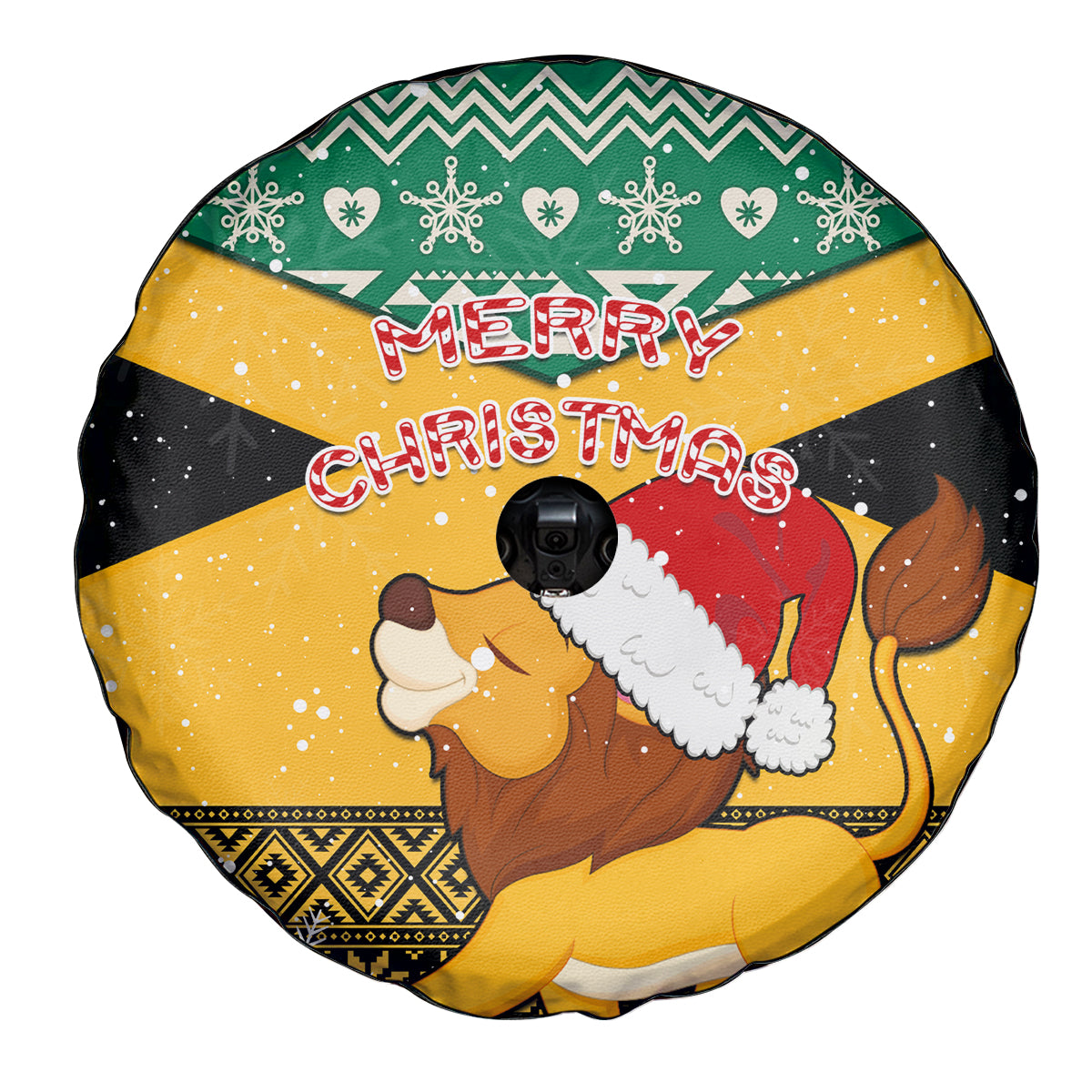 Custom Jamaica Christmas Spare Tire Cover Jumieka Santa Lion - Wonder Print Shop