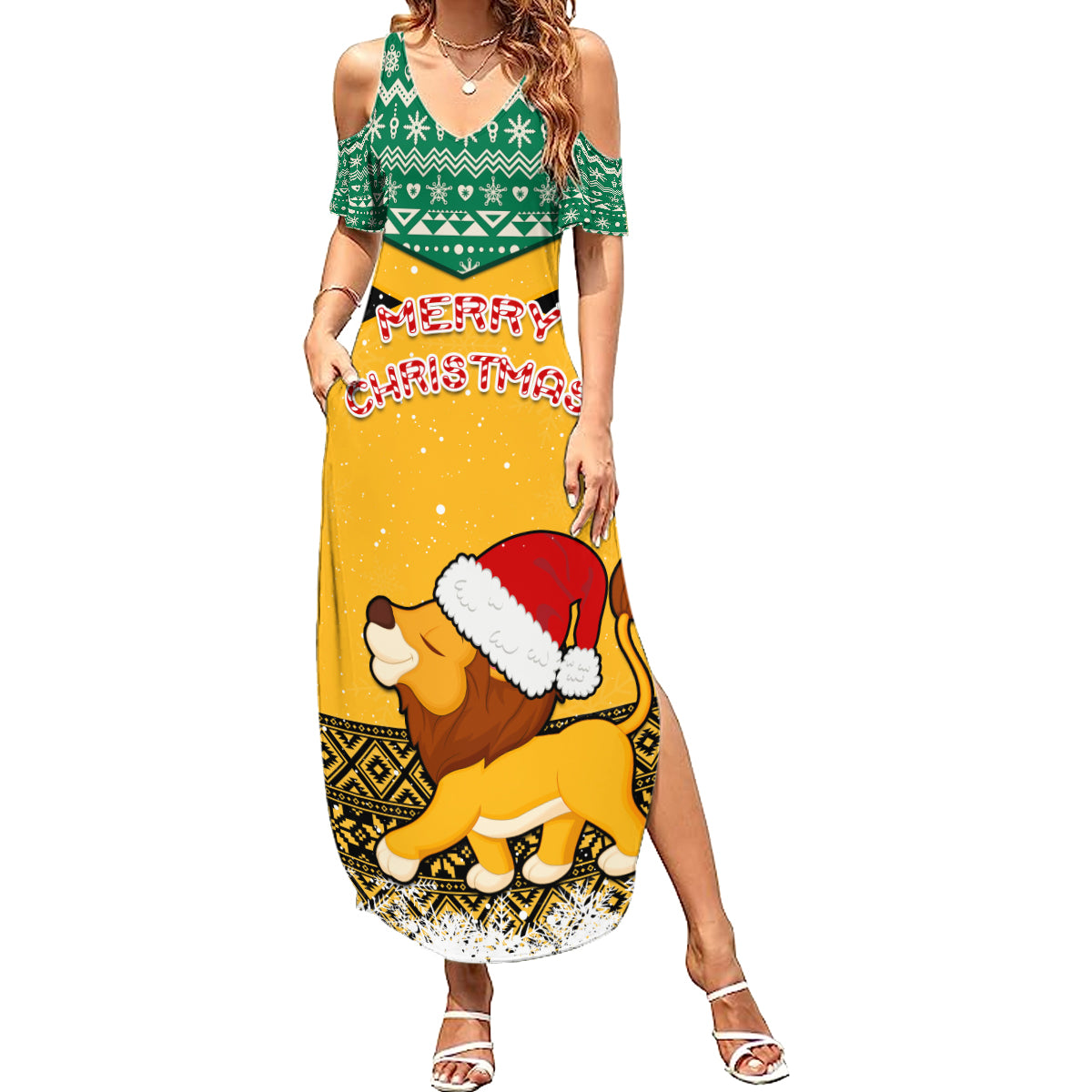 Custom Jamaica Christmas Summer Maxi Dress Jumieka Santa Lion - Wonder Print Shop