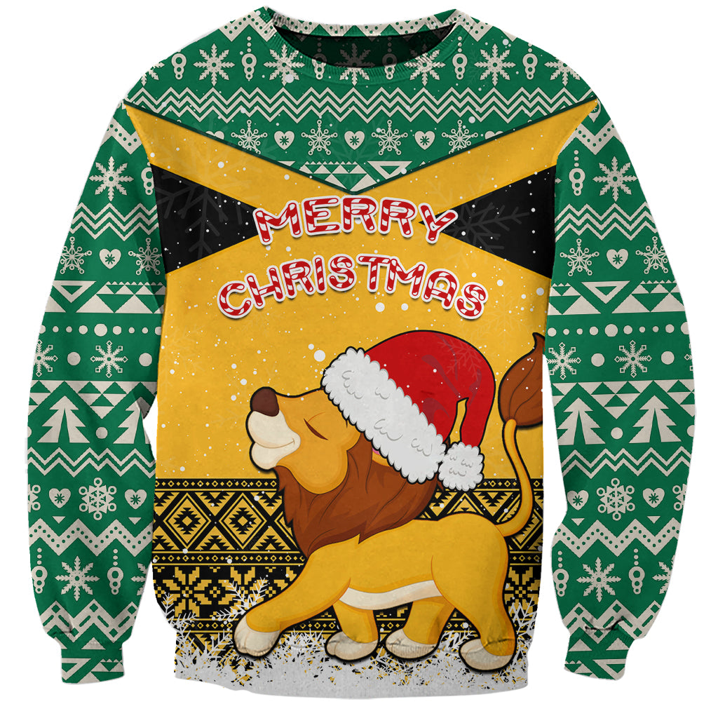 Custom Jamaica Christmas Sweatshirt Jumieka Santa Lion - Wonder Print Shop