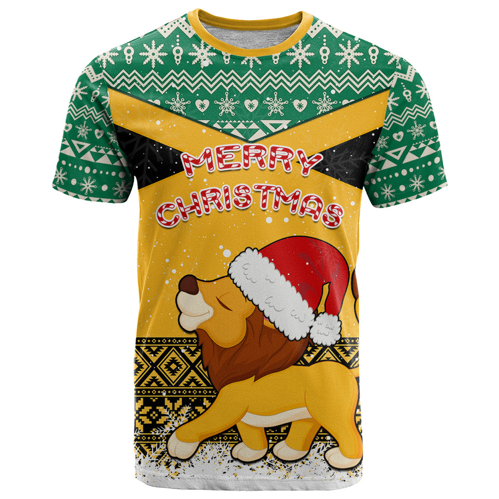 Custom Jamaica Christmas T Shirt Jumieka Santa Lion - Wonder Print Shop