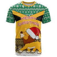 Custom Jamaica Christmas T Shirt Jumieka Santa Lion - Wonder Print Shop