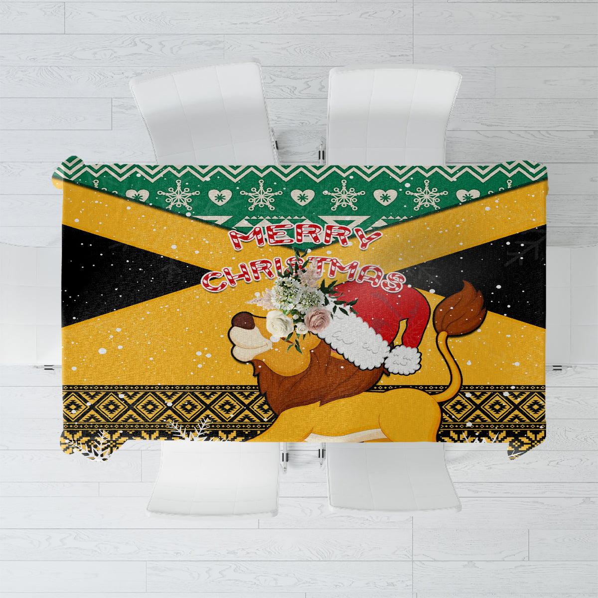 Custom Jamaica Christmas Tablecloth Jumieka Santa Lion - Wonder Print Shop