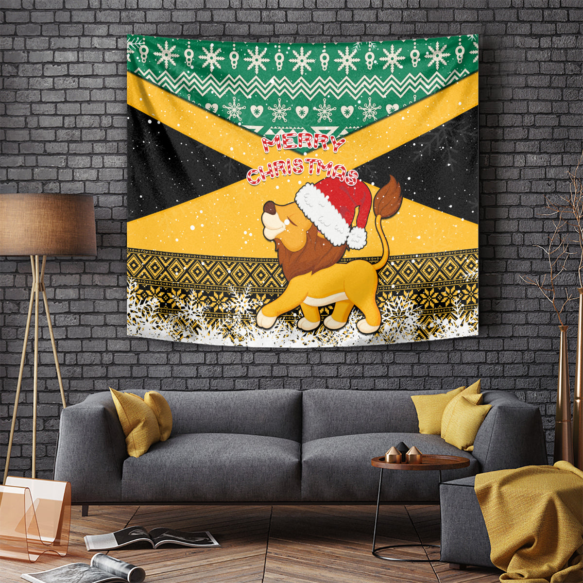 Custom Jamaica Christmas Tapestry Jumieka Santa Lion - Wonder Print Shop