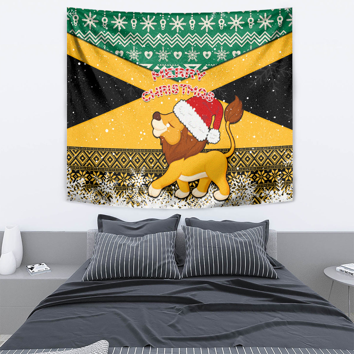 Custom Jamaica Christmas Tapestry Jumieka Santa Lion - Wonder Print Shop