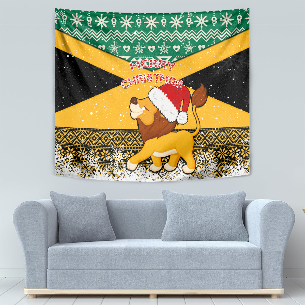 Custom Jamaica Christmas Tapestry Jumieka Santa Lion - Wonder Print Shop