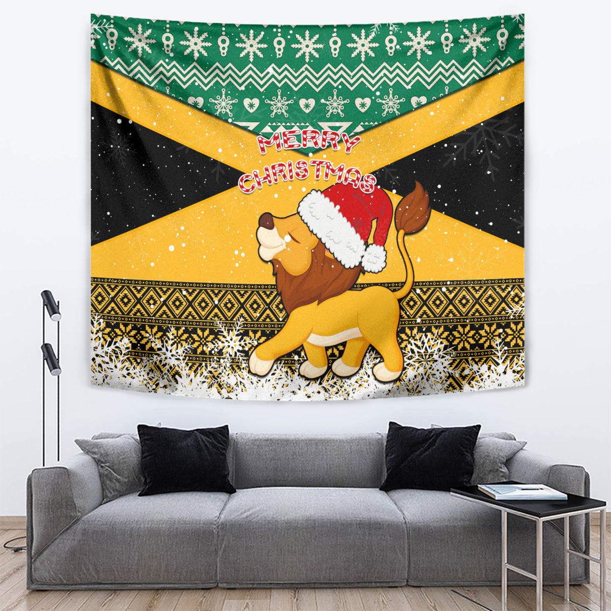 Custom Jamaica Christmas Tapestry Jumieka Santa Lion - Wonder Print Shop