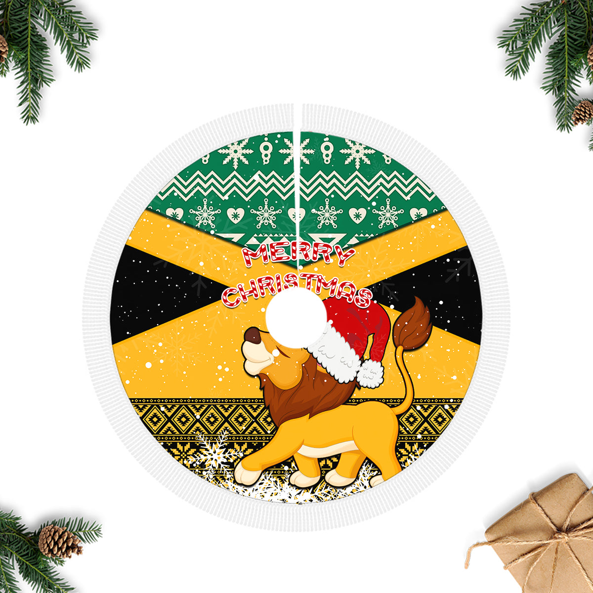 Jamaica Christmas Tree Skirt Jumieka Santa Lion - Wonder Print Shop