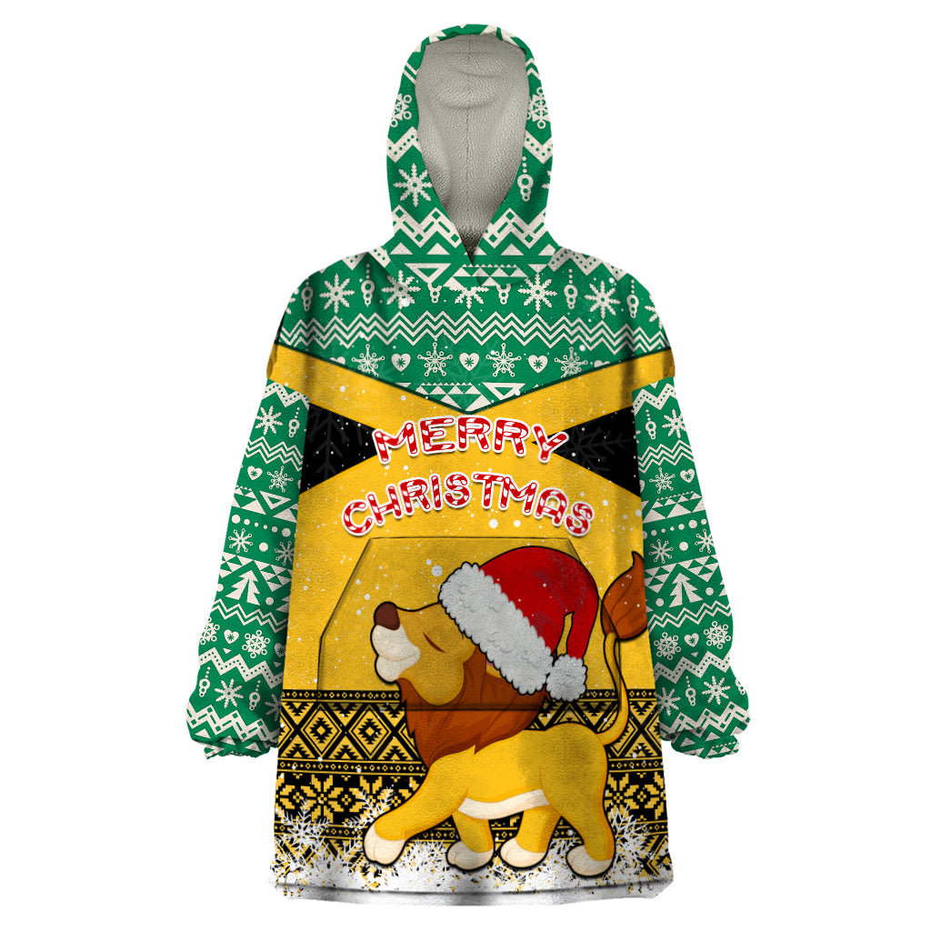 Custom Jamaica Christmas Wearable Blanket Hoodie Jumieka Santa Lion - Wonder Print Shop
