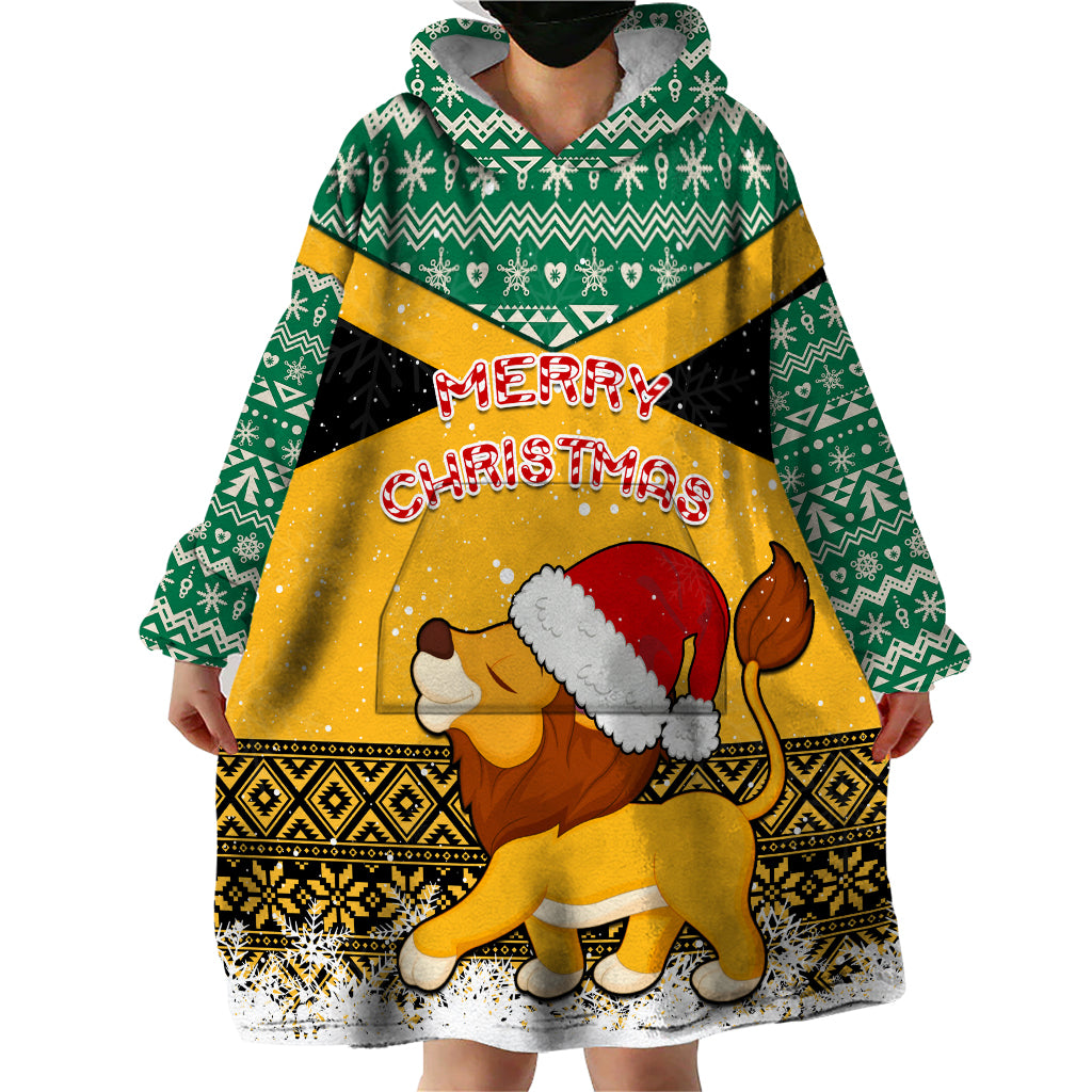 Custom Jamaica Christmas Wearable Blanket Hoodie Jumieka Santa Lion - Wonder Print Shop