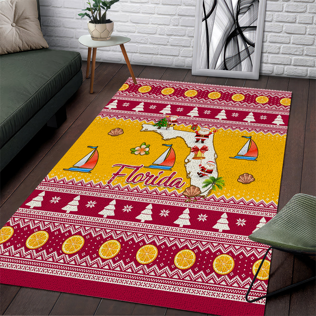 Florida Christmas Area Rug Santa Claus Florida Map With Orange - Wonder Print Shop