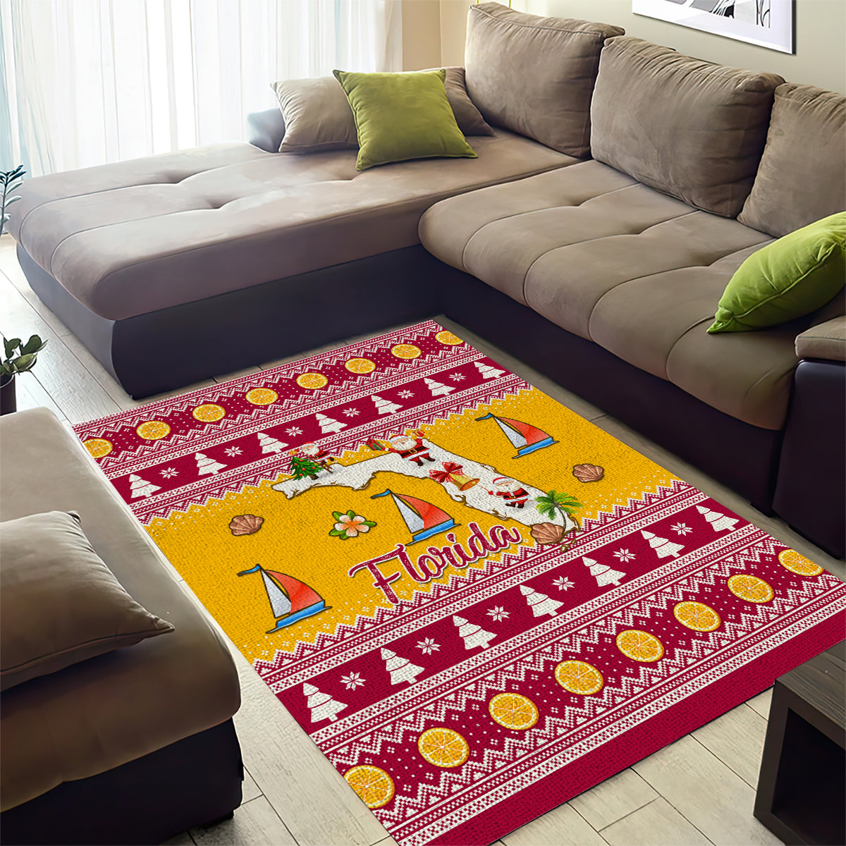 Florida Christmas Area Rug Santa Claus Florida Map With Orange - Wonder Print Shop