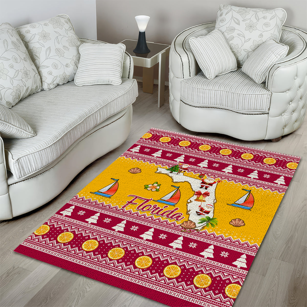 Florida Christmas Area Rug Santa Claus Florida Map With Orange - Wonder Print Shop