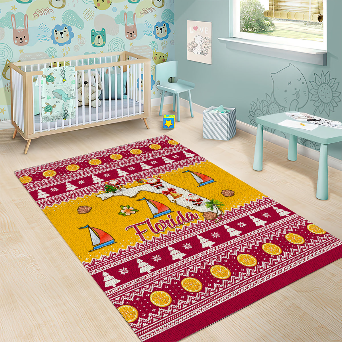 Florida Christmas Area Rug Santa Claus Florida Map With Orange - Wonder Print Shop