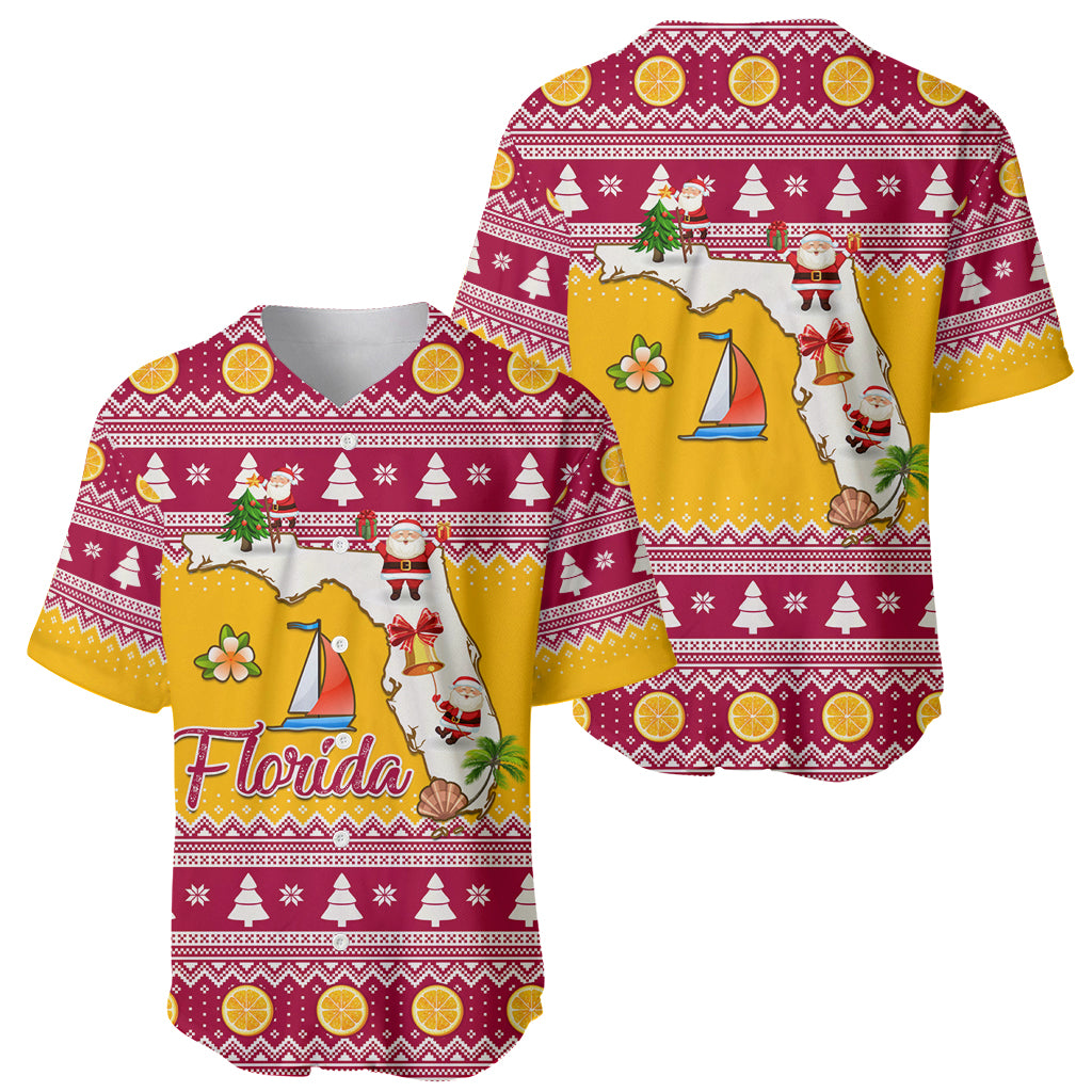 Florida Christmas Baseball Jersey Santa Claus Florida Map With Orange - Wonder Print Shop